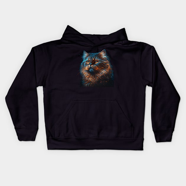 Neon Persian Cat Kids Hoodie by Sygluv